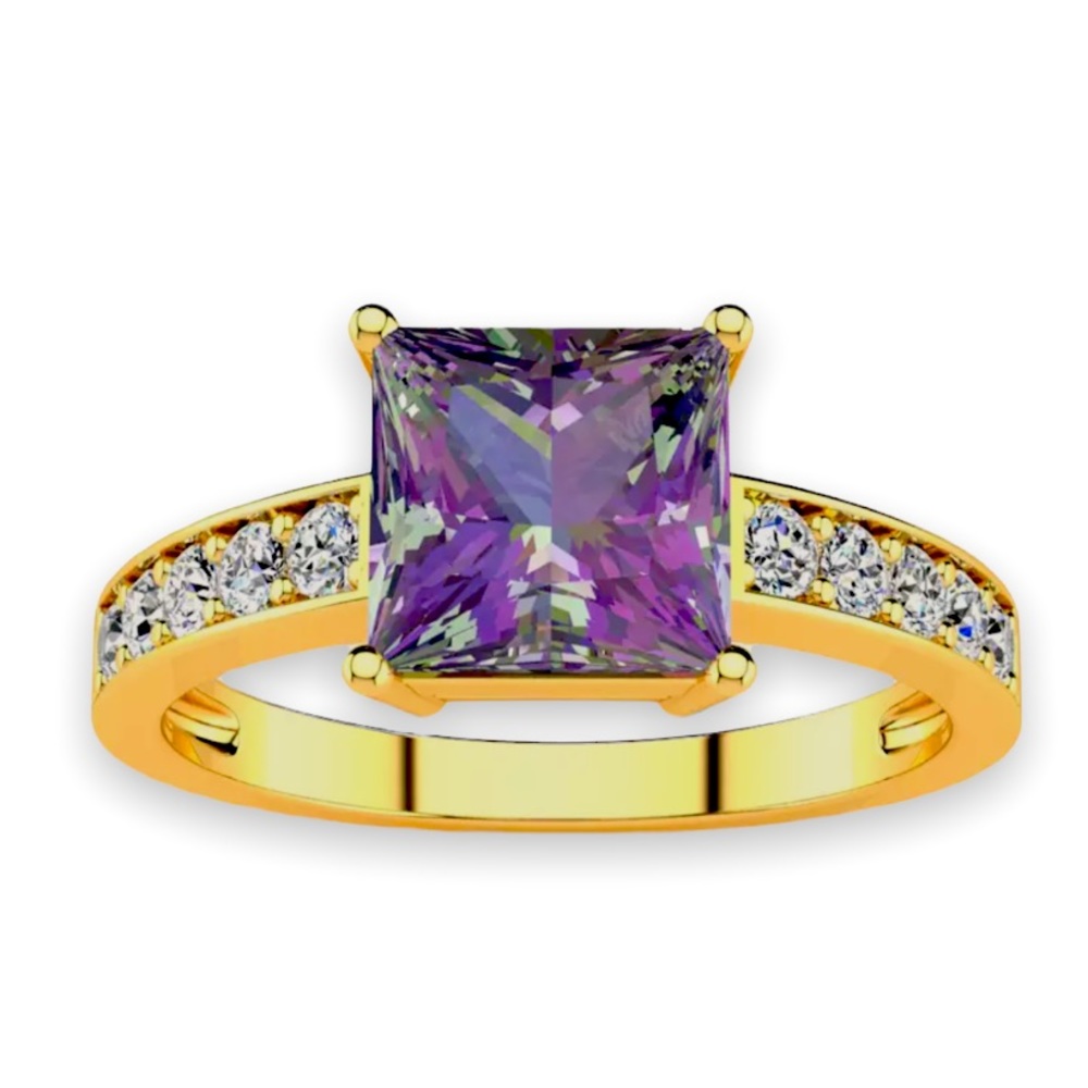 New Square Step Cut 1 7/8ct Mystic Topaz Diamond Ring in 14K Yellow Gold - Picture 2 of 16